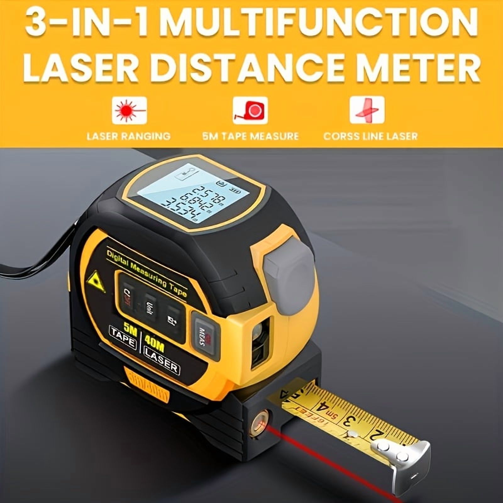 3-in-1 High-Precision Laser Tape Measure - Digital Distance Meter, Steel Tape & Level - Fast & Accurate Measurements
