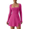 thumbnail image 1 of Womens Square Neck Bodice Dress Long Sleeve Side Slit Flare Mini Dresses, 1 of 6