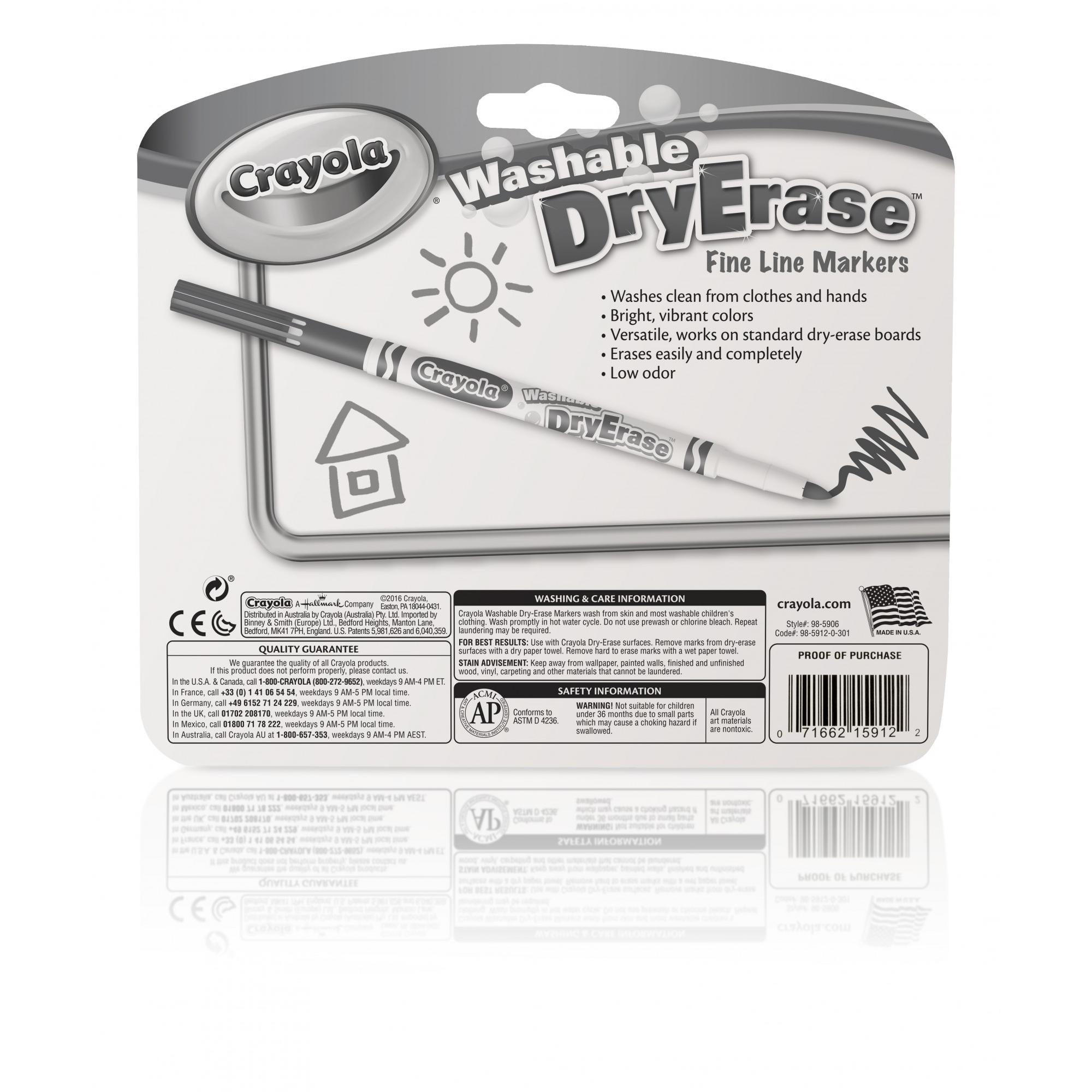 Crayola Dry Erase Fine Line Washable Markers, Assorted Colors, Set