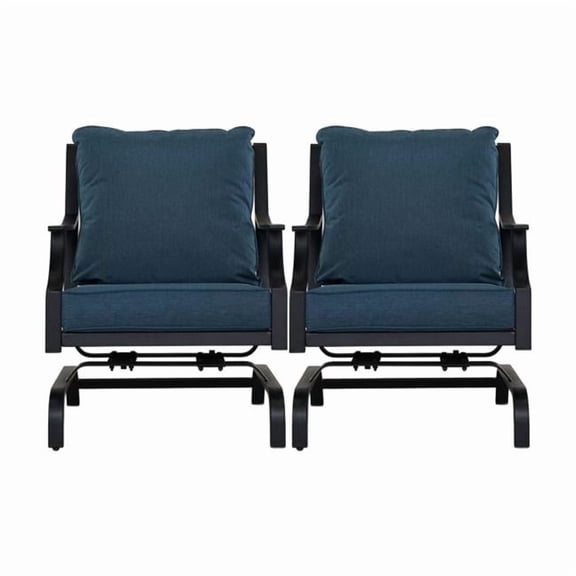 InQrands NBT-2D-PK Patio Rocking Chairs with Olefin Peacock Blue Cushions for Porch Backyard-2 Pack