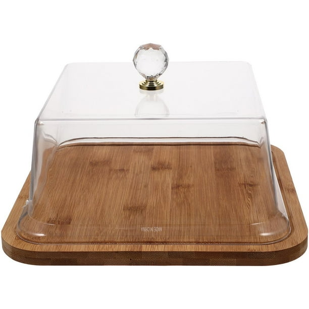 EIMELI Household Dessert Display Tray With Clear Lid Wooden Cake