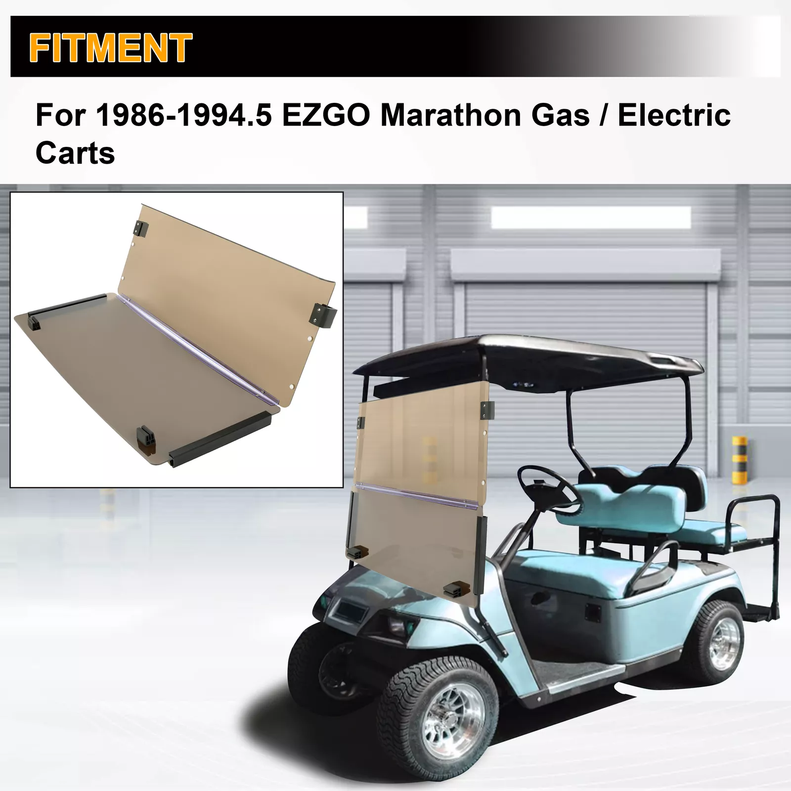 Kojem Golf Cart Folding Tinted Windshield for 1986-1994.5 EZGO Marathon Gas Or Electric Carts