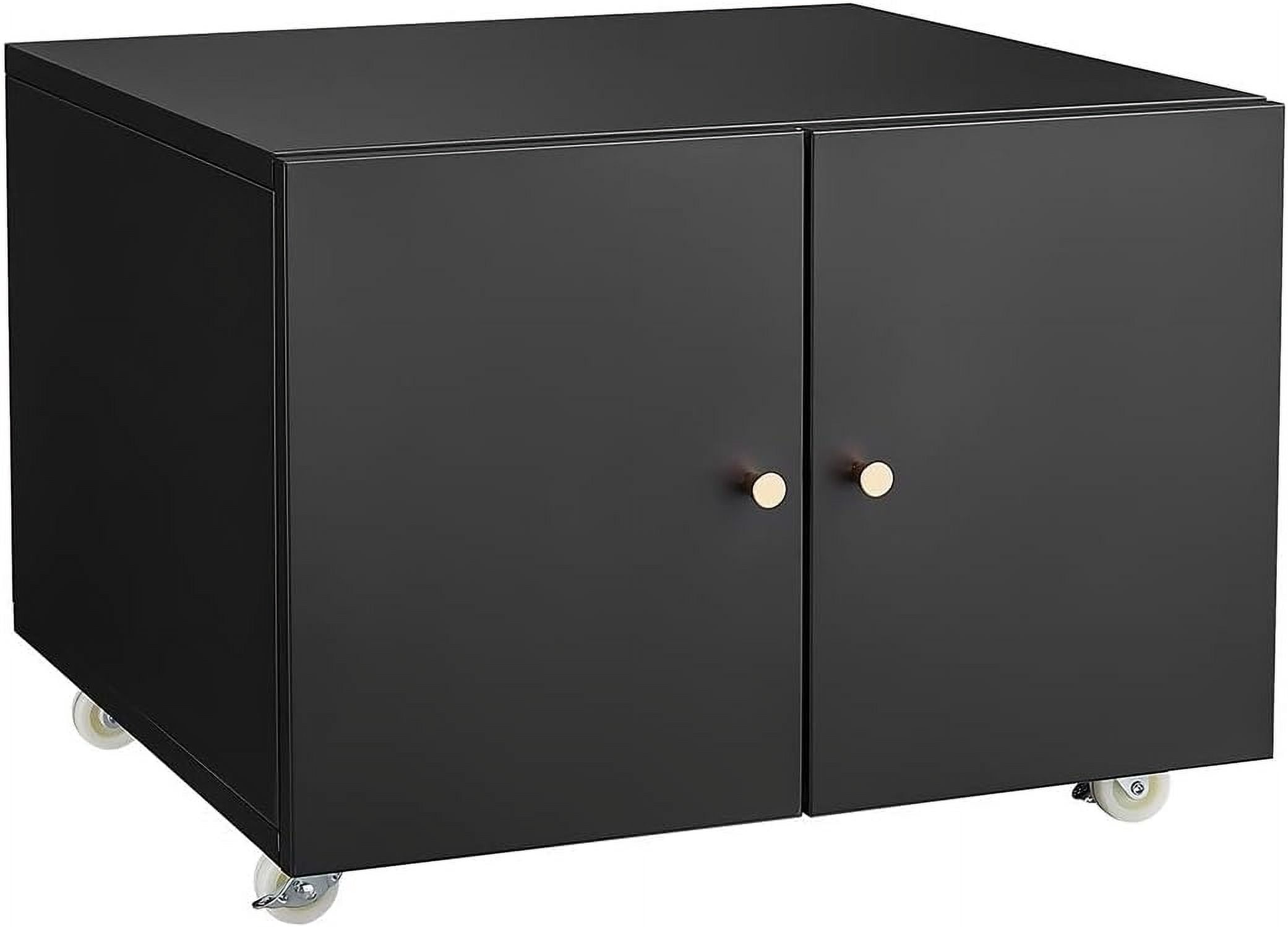 Metal Printer Stand with File Storage Cabinet, Printer Cabinet File Cabinet On Wheels with Door and Adjustable Shelf, Printer Table Stand for Home Office 17.72" H Black