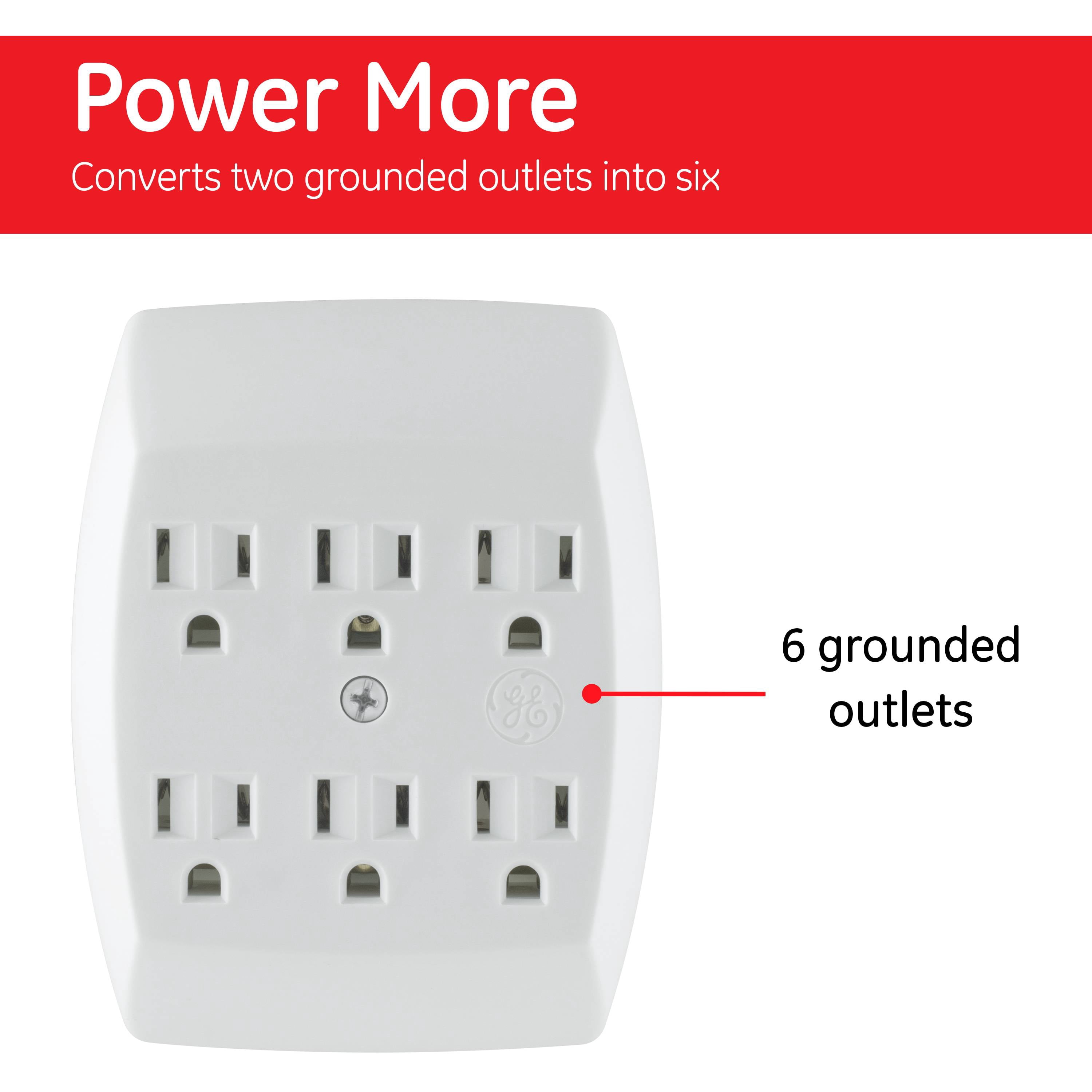 GE 6 Ac Grounded Tap Outlet, White, 2 Pack, 46852