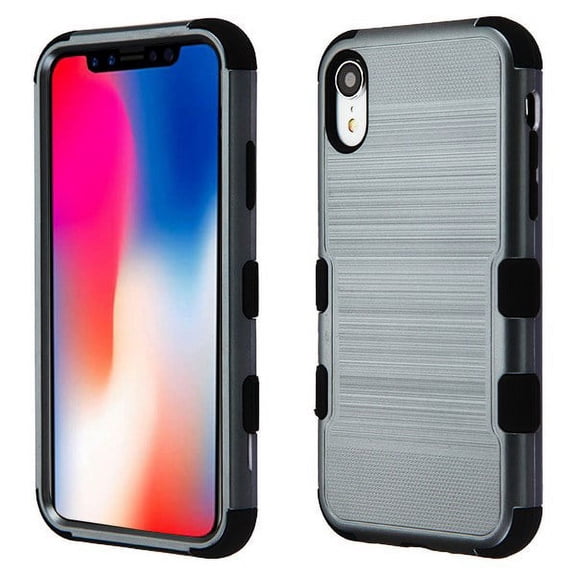 Apple iPhone XR (6.1 inch) (2018) Phone Case Tuff Hybrid Shockproof Impact Rubber Dual Layer Soft Protective Hard Case Cover Brushed Textured Slate Blue Black Phone Case for Apple iPhone Xr (6.1")