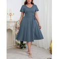 thumbnail image 3 of FOLUNSI Women's Plus size Dresses Casual V-Neck Midi Dress Wedding Guest Dress with Pockets Grey-3XL, 3 of 9