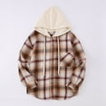 thumbnail image 2 of Women's Plaid Flannel Hoodie Shirt, Long Sleeve, Button Down, Oversized Boyfriend Style, Loose Fit, 2 of 5