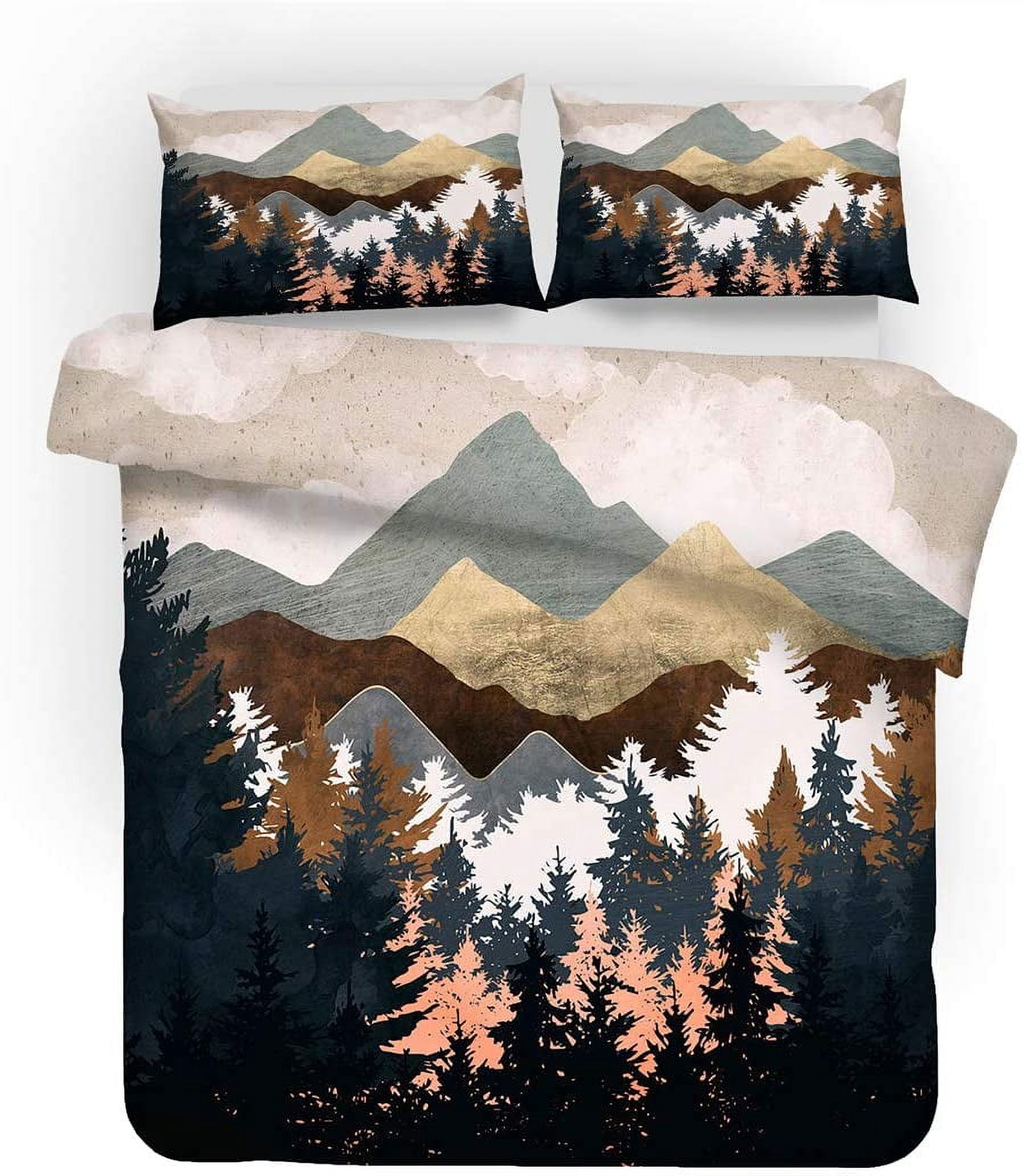 REALIN Hawthorn Bedding 3D Duvet Cover Set Japan Forest Mountain River Bed Sets 2/3/4PCS Quilt Covers/Sheets/Pillow Shams,Twin/Full/Queen/King