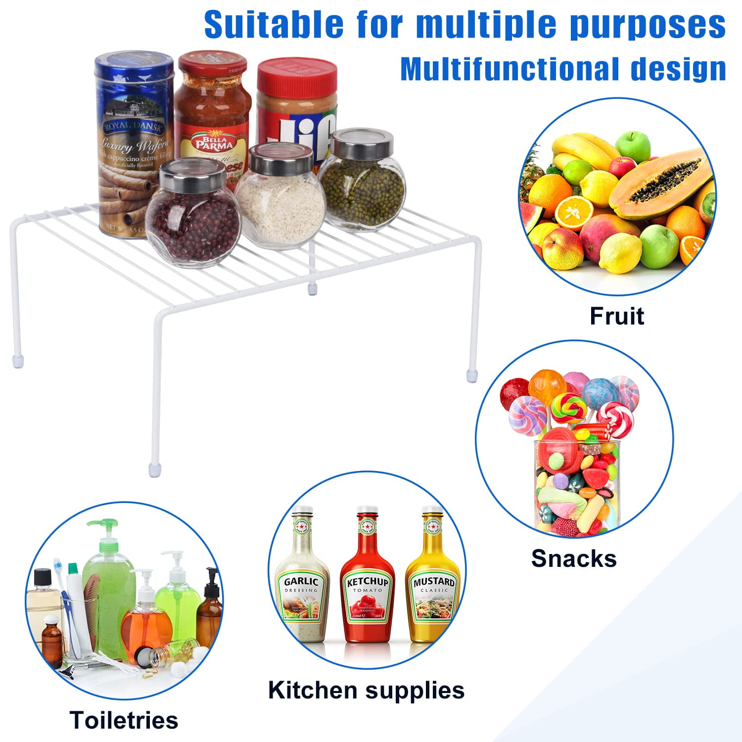 Medium (13.1 X 10.2 Inch) Cabinet Storage Shelf Rack  Shelves Kitchen Counter And Organizer For Fridge Bathroom Cupboard& Pantry (4 White)