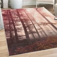 thumbnail image 1 of Forest Decorative Rug, Autumn Season Mystic Foggy Fall Nature and Enchanted Woods Wild Trees Print, Quality Carpet for Bedroom Dorm and Living Room, 6 Sizes, Pale Ruby, by Ambesonne, 1 of 4