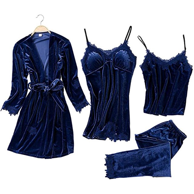 Conjunto de ropa de dormir para mujer, conjunto de pijama de 4 piezas, pijama de mujer sexy y cómodo para primavera otoño invierno JFHHH pequeña