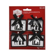 Holiday Time Nativity 4pc Black and White Mini Lit Praying Scene Tag Ornament