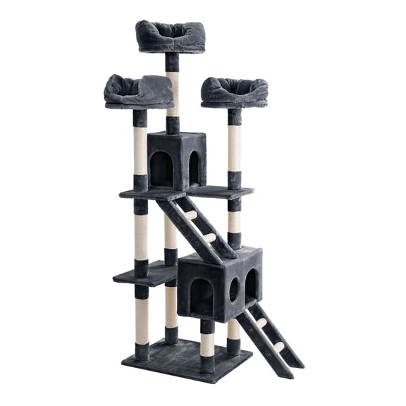 53 Inches Cat Tree Towel, Cat Play Furniture with Sisal Covered Scratching Posts, Playhouse with Perches, Platforms, and Basket for Kitten to Climb, Play&Chase