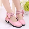thumbnail image 2 of GiLiling Girls Mary Jane Dress Shoes, Lace Pearl Ankle Cuff, Bowknot with Pearl Rhinestone Tassel Detail, Rear Zipper Low Heel Princess Flats for Party Wedding (Pink, 9-9.5 Years), 2 of 8