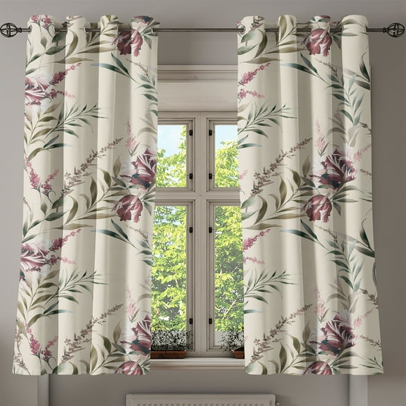 Ambesonne Floral Boho Grommet Curtain, Vintage Palette Leaves, 50"x60", Eggshell Dried Rose