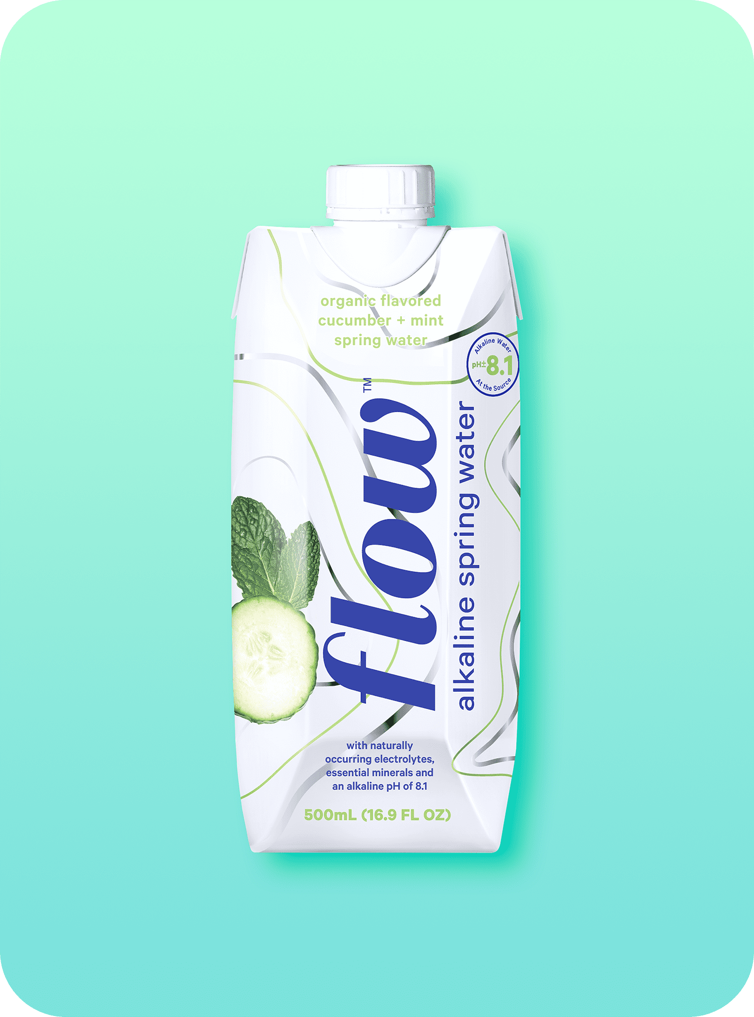 Flow Alkaline Spring Water- 100% Organic Cucumber Mint Flavored Alkaline Spring Water, 16.9 fl oz, 12 Pack Bottles