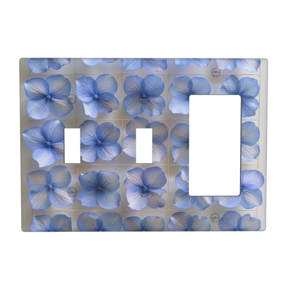 Flowers Bright Blue Switch Cover Decorative Wall Plate 3-Gang 2-Toggle 1-Decor Standard Size