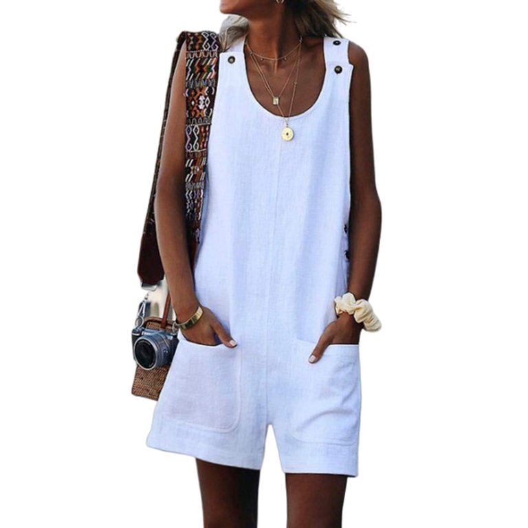 Women's Summer Linen Romper Jumper Dungarees Ladies Loose Oversize