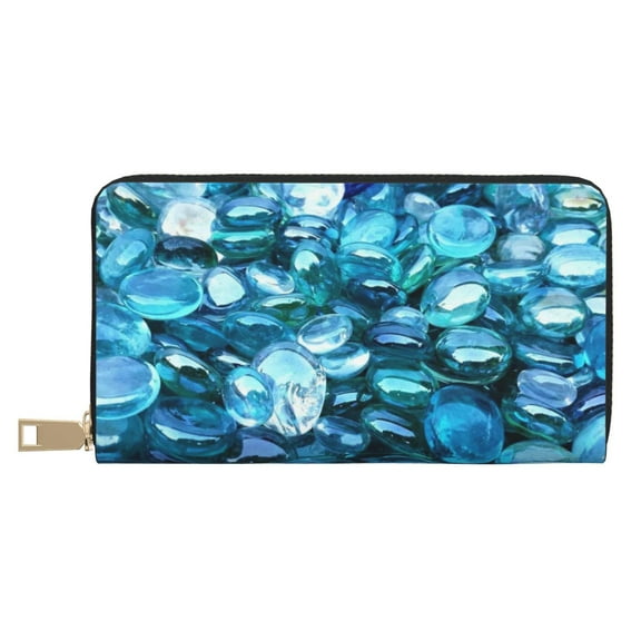 Leather Thin Slim Wallets for Women Men - Blue Kyanite Clutch Card Wallet for Women Men with Zipper