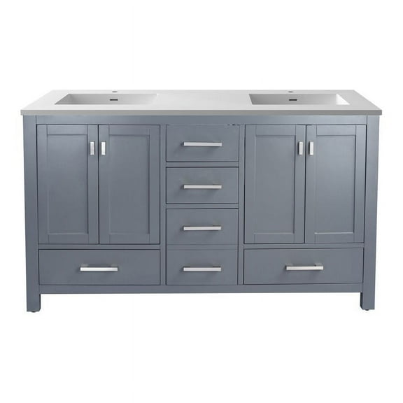 Laviva Wilson 60" Wood Cabinet with VIVA Stone Countertop in Gray/Matte White