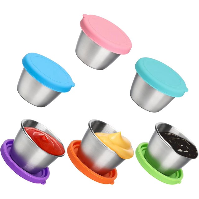 Biioistle Coupelles à sauce Réutilisables, Contenants à Condiments pour Portions, Petits Ramequins, sauces pour Trempette, Bols Ronds, Chauffe-Beurre, Petit Bol en Acier Inoxydable, ramakan, Ramequins en Métal, Sirop, salsa (Style01)