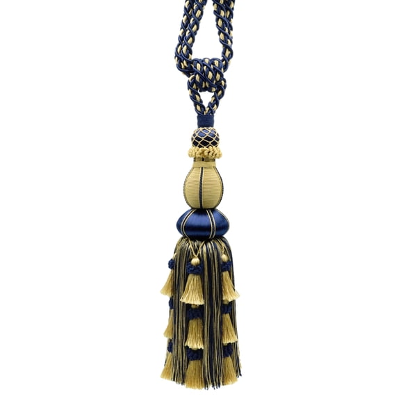 Alexander Collection Large Elegant Tassel Curtain Tieback, Tassel Length 12" (30.5cm), 30" Spread (76cm) (Style# TBAX12), Nautical Gold #1152 (Light Gold, Yellow Gold, Navy Blue) Sold Individually