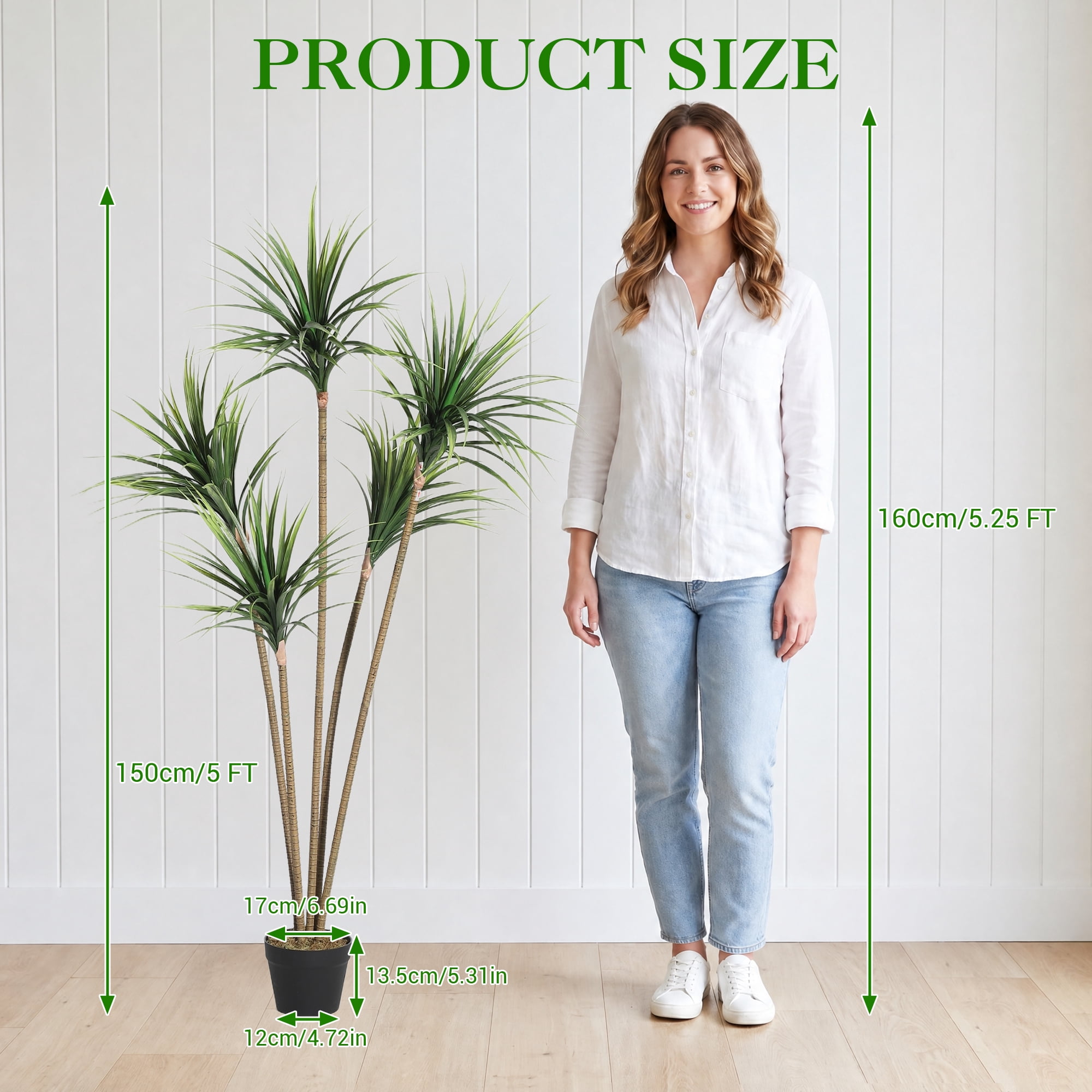 Artificial Dracaena Marginata Tree 5FT Tall – Lifelike Faux Floor Plant for Home Office Decor