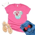 thumbnail image 4 of Women Teen Mickey Ears Pink Flowers with Gold Leaves Shirt Floral Adult Ladies Boho Character Tshirt (Dark Pink, Large), 4 of 7