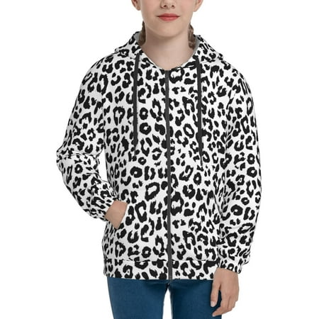 

Hoodies for Teen Girls Boys Leopard black white texture Long Sleeve Youth Kids Essentials Zip Up Hoodie Lghtweight Fashion Hoodies & Sweatshirts Jacket Fall Winter Outfits Tops