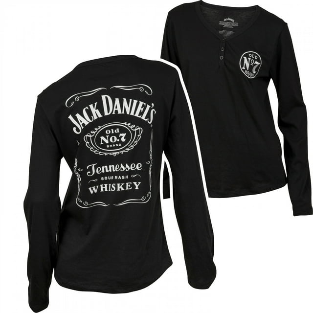 Jack Daniels Label Women's Long Sleeve Henley Shirt-Large