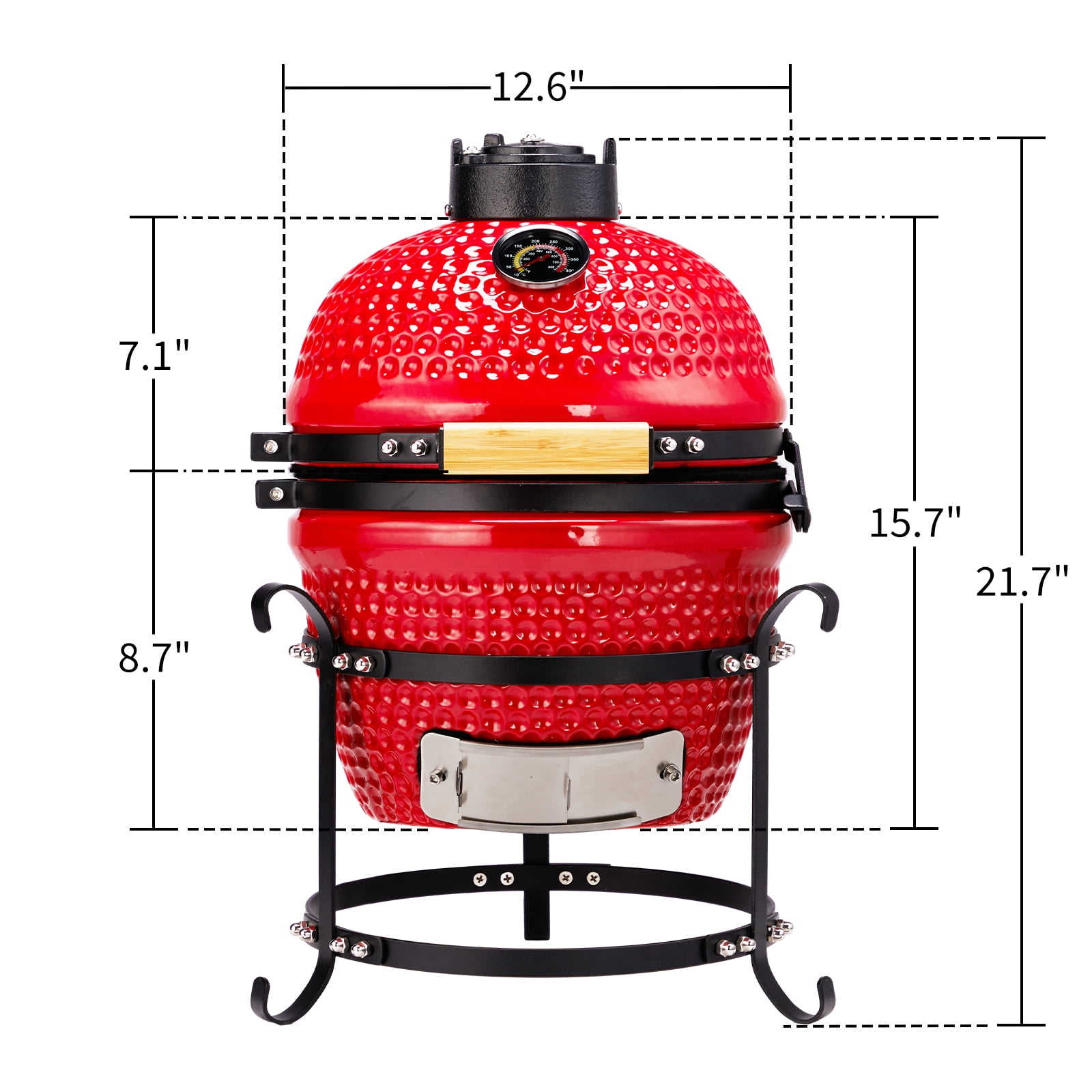 BAYUELSWU 13in Round Ceramic Charcoal Grill, Kamado Grill Charcoal BBQ Grill Portable Cooking for Backyard, Camping, Garden, Patio (Red)