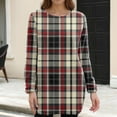 thumbnail image 7 of Women's Casual Dress Long Sleeve Round Neck Plush Flannel Plaid Print Loose Fit Winter Dress for Holiday Season,Wine,2XL, 7 of 7
