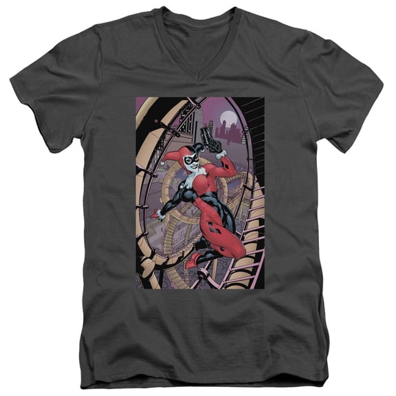 Batman Harley First S/S Adult V-Neck T-Shirt 30/1 T-Shirt-Charcoal