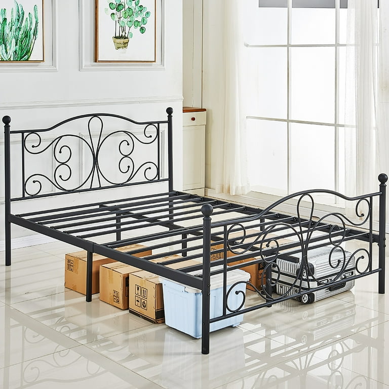 DIKAPA Metal Bed Frame Platform with Vintage Decorative Headboard and Footboard Sturdy Metal Frame Premium Steel Slat Support Full