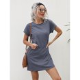 thumbnail image 6 of Navy Blue Striped Pocket Tee Dress For Women, Short Sleeve Casual Shift Dress, 6 of 6