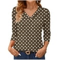thumbnail image 3 of Jsaierl 3/4 Length Sleeve Womens Tops Summer V Neck Shirts Boho Polka Dot Ladies Blouses Work Vacation T-shirts Top S-2XL, 3 of 7