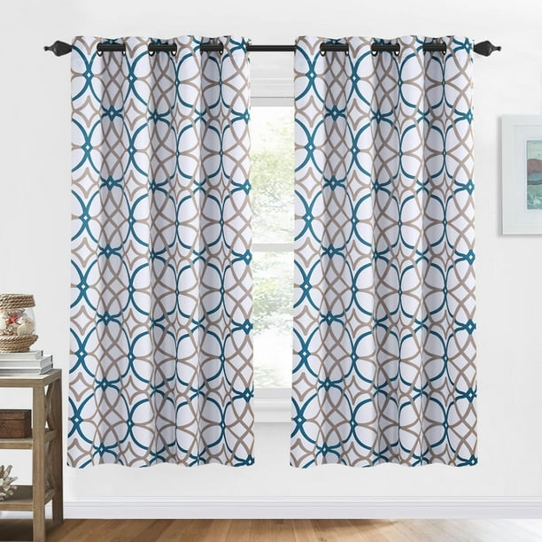 H Versailtex Geometric Blackout Curtains Room Darkening Grommet Window Curtain Panel Pair 52 X 63 Teal Taupe Com H Versailtex Geometric Blackout, Teal Gray Geometric Curtains