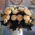thumbnail image 3 of Ludlz 1Pc Artificial Tea Rose Faux Silk Flower Arrangement Hotel Room Wedding Decor, Craft Fake Flowers Floral Decor Glorious Moral for Home Dining-Table Hotel DIY Party Marriage Wedding, 3 of 7