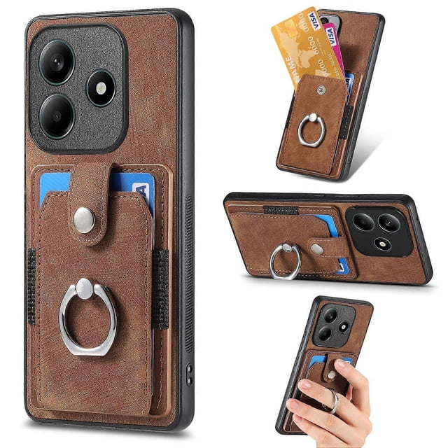For Xiaomi Redmi Note 14 4G (163.25x76.55x8.16mm) Phone Case Leather Back Cover with Card Slots Kick
