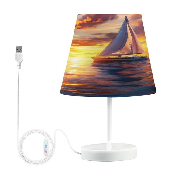 BZSMCE Table Lamp Creative White Sailboat Simple Pattern Night Light