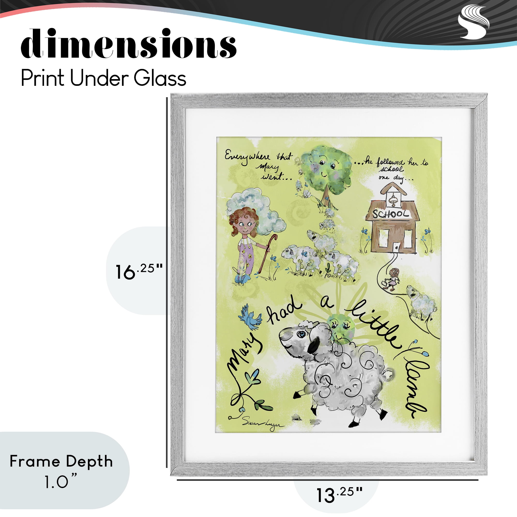 Stupell Industries Little Lamb Nursery Rhyme Gray Framed Print Under Glass, design by Susan Lugar