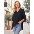 thumbnail image 3 of DARING DIVA Women's High Low Tops 3/4 Bell Sleeve V Neck Chiffon Blouse L Black, 3 of 7