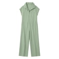 thumbnail image 4 of Cmfcve One Piece Jumpsuit for Women Cotton Blend Short Sleeve Zip Up Rompers Outfit Collared Wide Leg Full Length Palazzo Pants with Pockets, 4 of 6