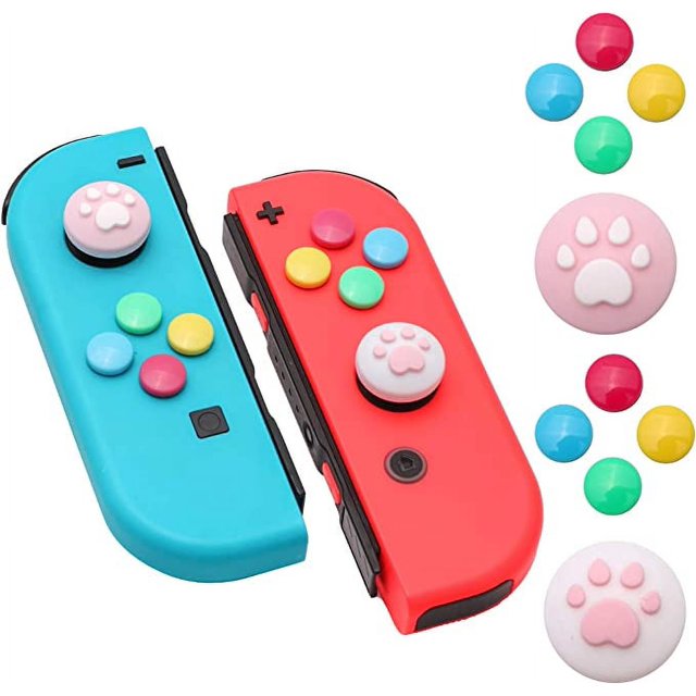 Tapas de botón de interruptor, tapas de agarre de pulgar con estampado de patas para Nintendo Switch, agarres de pulgar de interruptor rosa - rosa y blanco JM