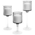 thumbnail image 3 of Koyal Wholesale Long Stem Glass Candle Holders, Set of 3 (Smoke Black), 3 of 5