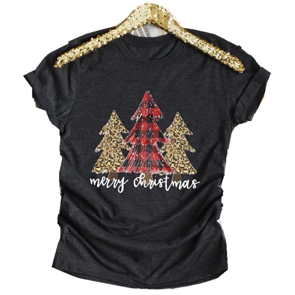 Christmas t shirt Merry Christmas Shirt Christmas Shirt Christmas Trees women's Shirt,Leopard Print Trees red print