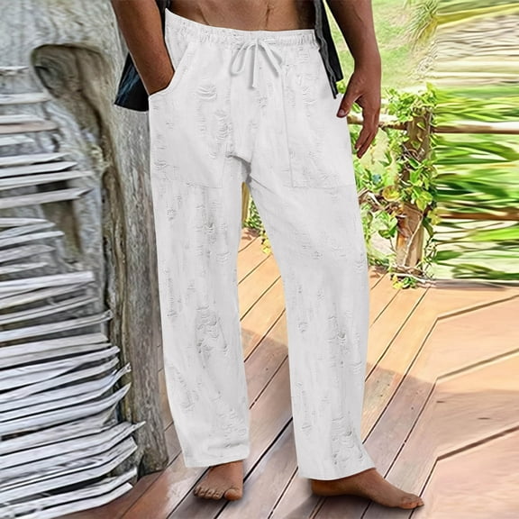 asjyhkr Plus Size Mens Linen Sweatpants Elastic Waist Drawstring Summer Beach Pants with Pockets,S-5XL