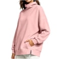 thumbnail image 2 of IUYRTFE Women's Solid Color High Neck Sweatshirt Long Sleeve Casual Pullover Top with Front Pocket, 2 of 7