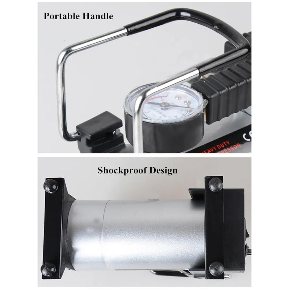 Portable Electric Air Inflator - 12V Car Tire Pump - 200 PSI Pressure Gauge - For Balls, Beds & Kayaks - Emergency Use on Road