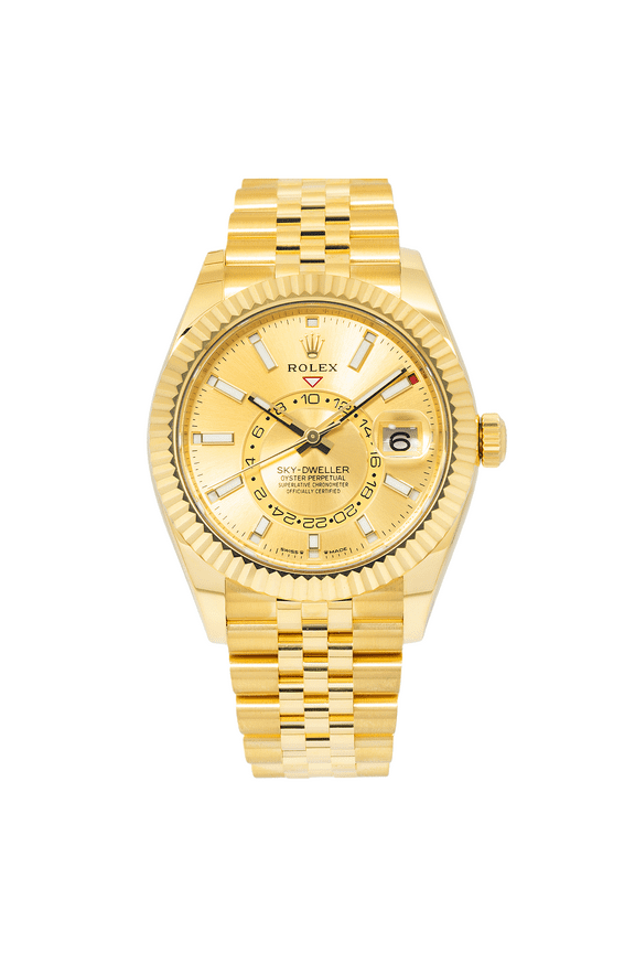 Pre-Owned Rolex Sky-Dweller 336938 42MM Champagne Dial With Yellow Gold Jubilee Bracelet